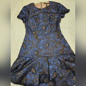Elegant Blue and Black Lace Dress
